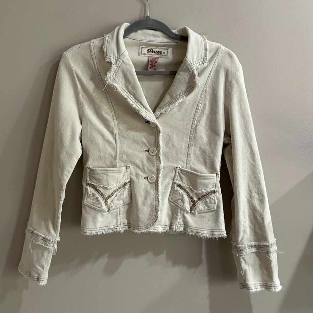 Y2K Star Jeans Cream Corduroy Jacket